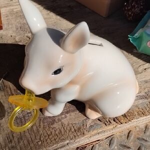 Ceramic Bunny Coin 🪙 Bank with Yellow Pacifier